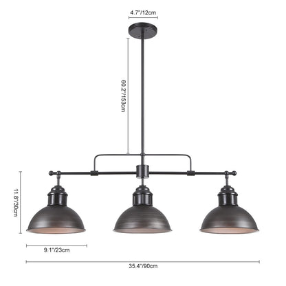 Suspension à 3 lumières en métal style campagnard rétro pour îlot de cuisine
