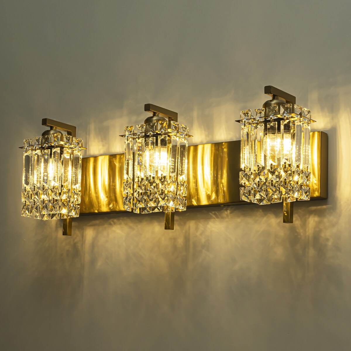 Applique murale en cristal à 3 lumières pour miroir de salle de bain moderne et glamour