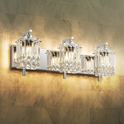 Applique murale en cristal à 3 lumières pour miroir de salle de bain moderne et glamour