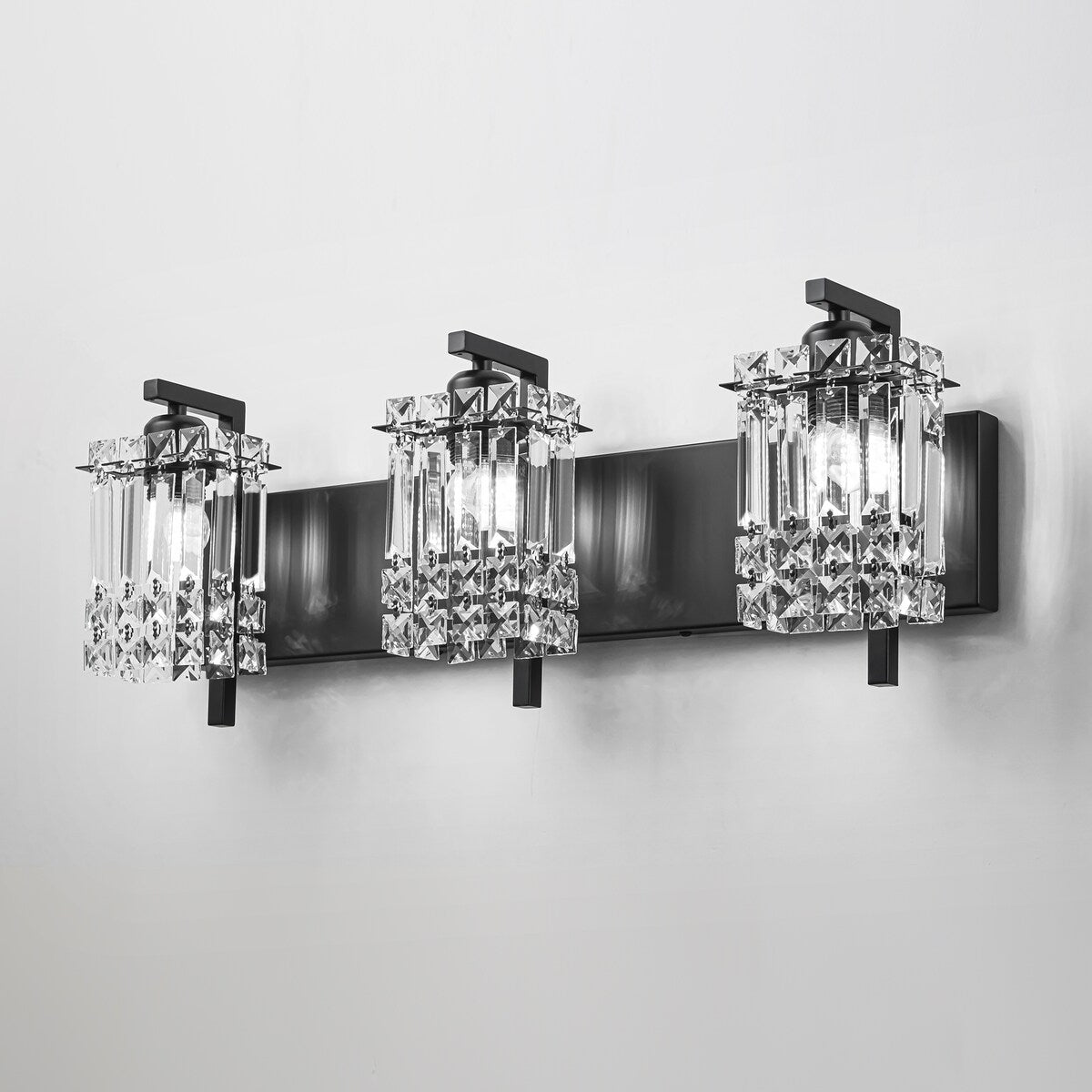 Applique murale en cristal à 3 lumières pour miroir de salle de bain moderne et glamour