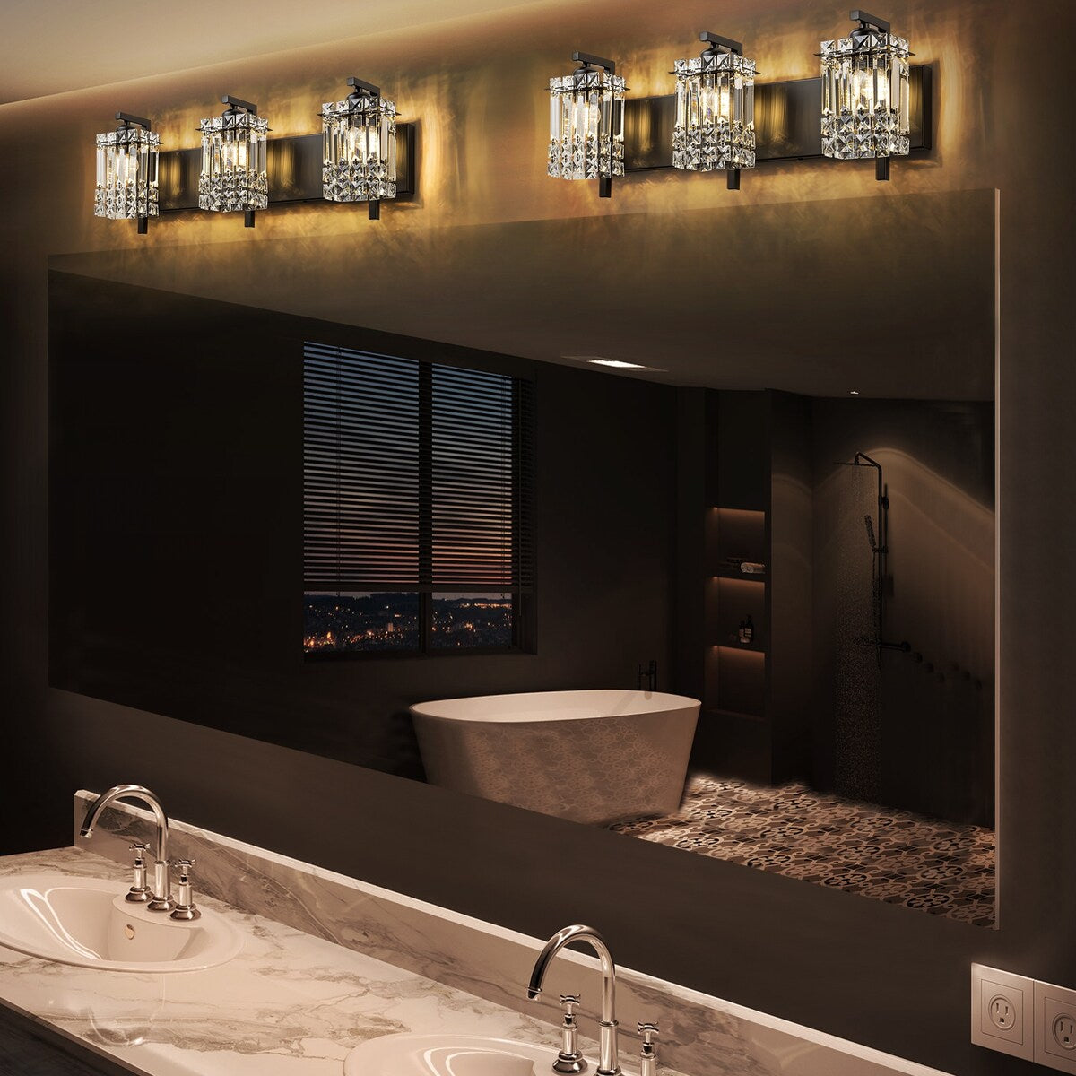 Applique murale en cristal à 3 lumières pour miroir de salle de bain moderne et glamour