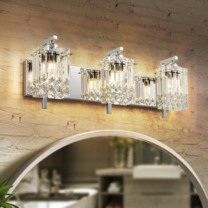 Applique murale en cristal à 3 lumières pour miroir de salle de bain moderne et glamour