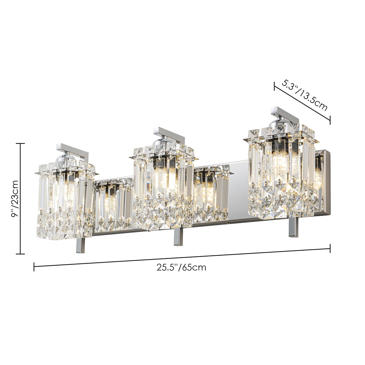 Applique murale en cristal à 3 lumières pour miroir de salle de bain moderne et glamour