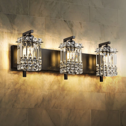 Applique murale en cristal à 3 lumières pour miroir de salle de bain moderne et glamour