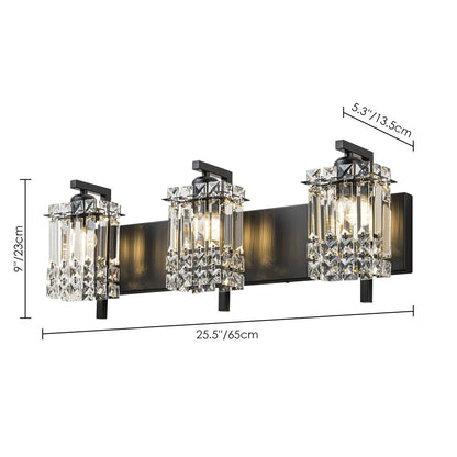 Applique murale en cristal à 3 lumières pour miroir de salle de bain moderne et glamour