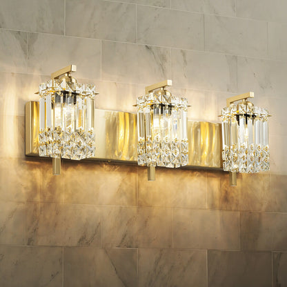 Applique murale en cristal à 3 lumières pour miroir de salle de bain moderne et glamour