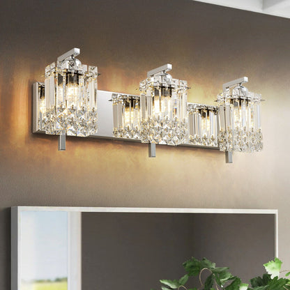 Applique murale en cristal à 3 lumières pour miroir de salle de bain moderne et glamour