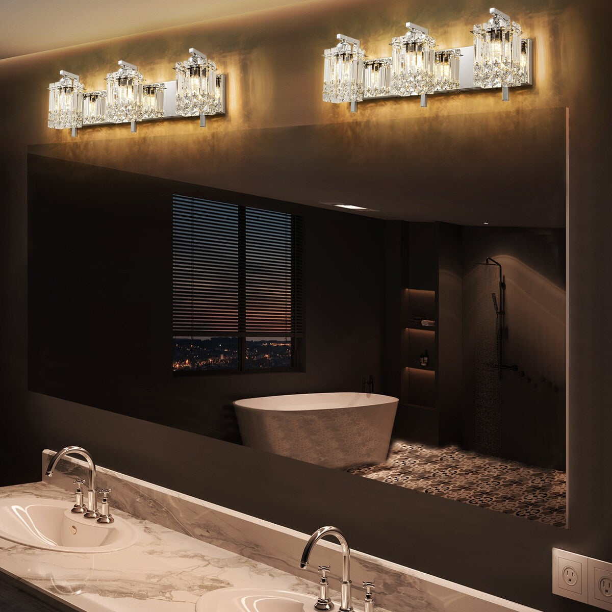 Applique murale en cristal à 3 lumières pour miroir de salle de bain moderne et glamour