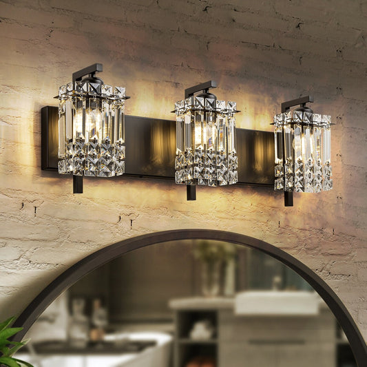 Applique murale en cristal à 3 lumières pour miroir de salle de bain moderne et glamour