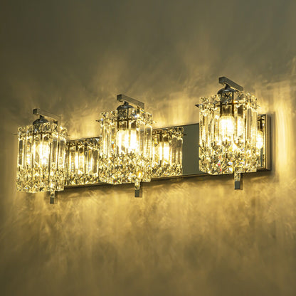 Applique murale en cristal à 3 lumières pour miroir de salle de bain moderne et glamour