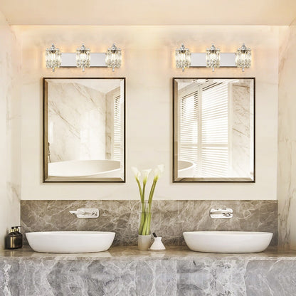Applique murale en cristal à 3 lumières pour miroir de salle de bain moderne et glamour
