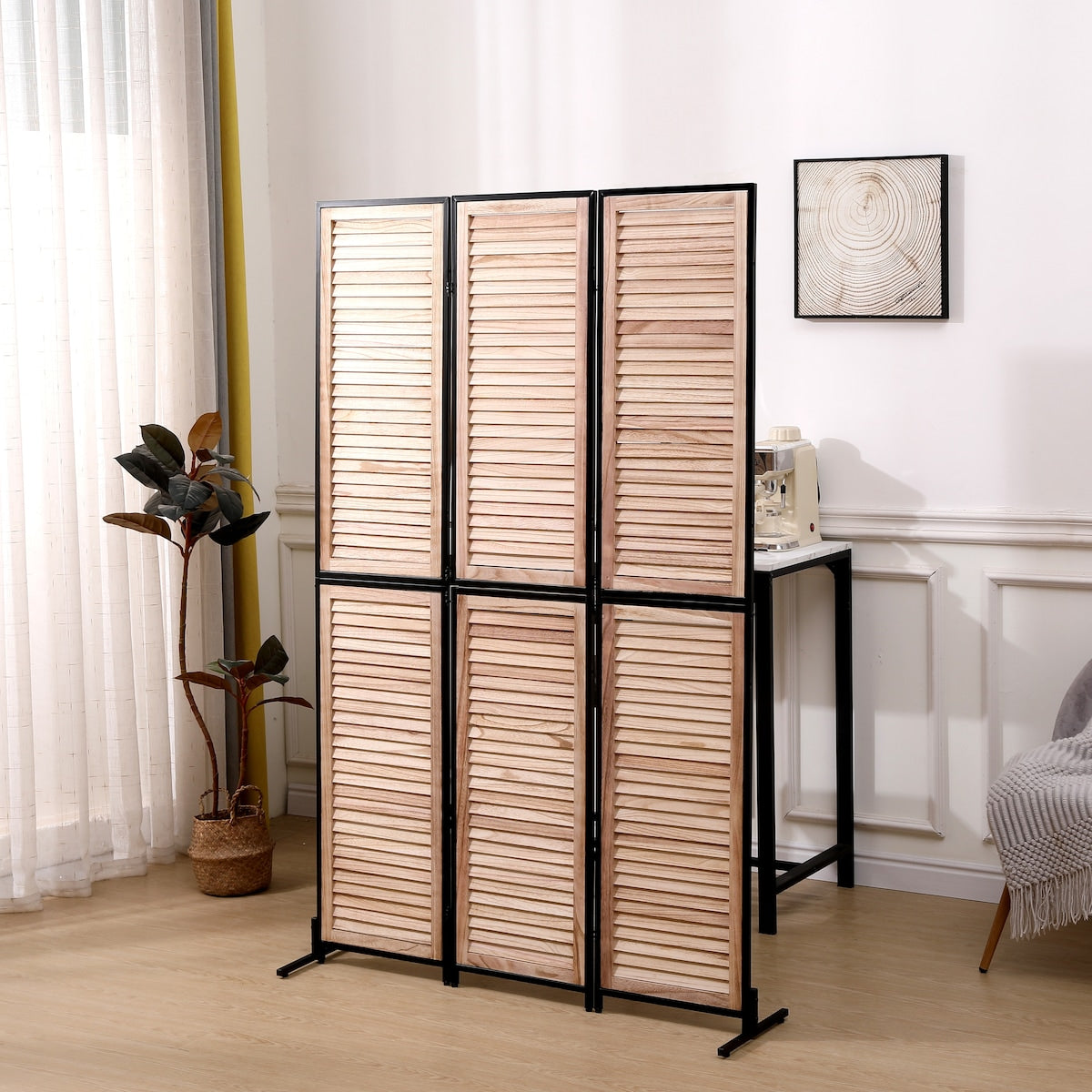 Cloisons de séparation à 3 panneaux et paravent pliable en bois naturel, cloison de séparation de 1,80 m pour séparation de pièce