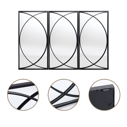 Ensemble de 3 miroirs muraux rectangulaires en métal noir - 31,9 H x 15,75 L x 0,75 P