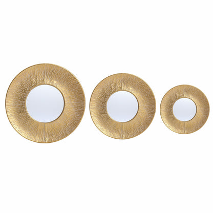 Ensemble de 3 miroirs muraux ronds en métal doré - 22,25 de diamètre x 2,36 de profondeur