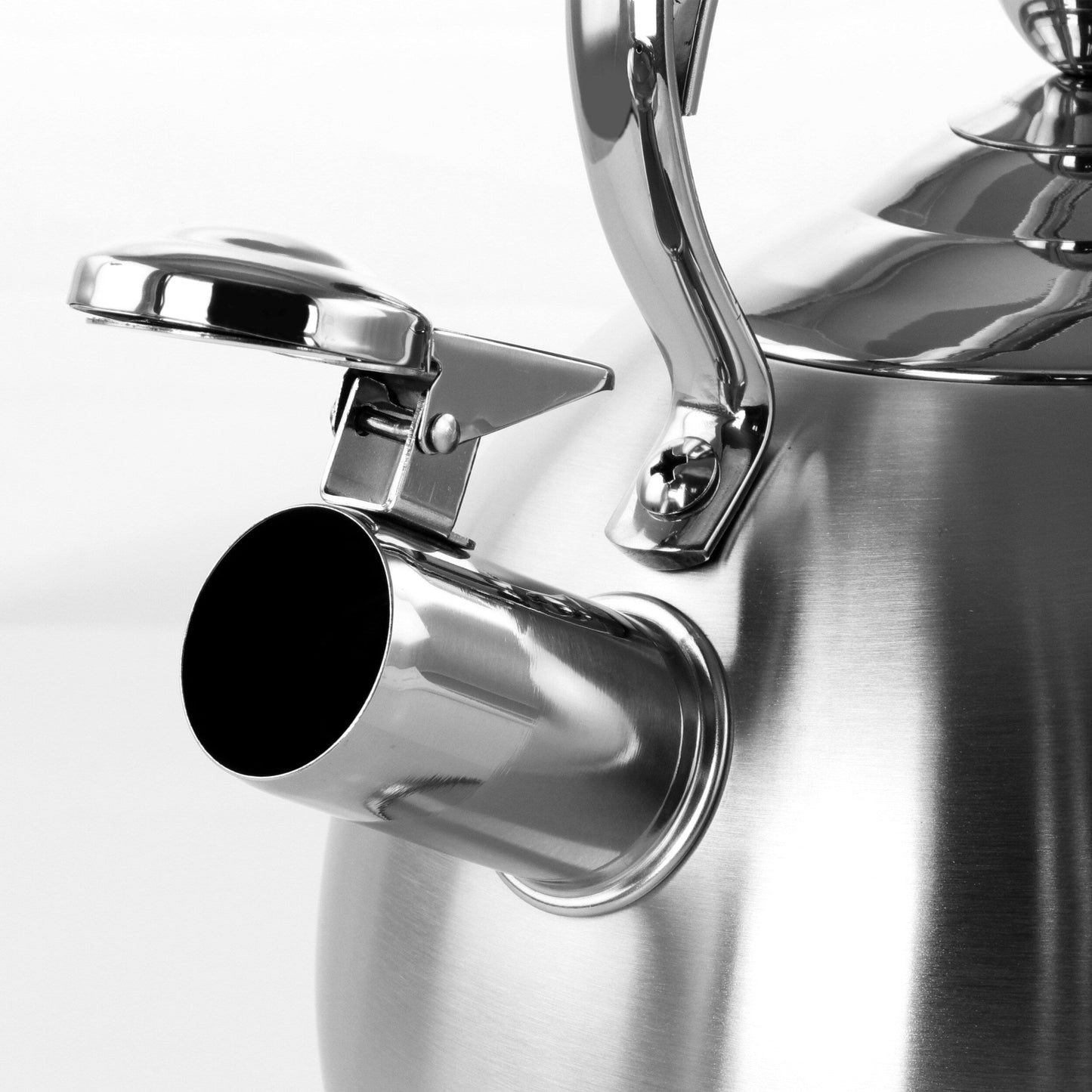 Bouilloire sifflante ronde en argent brossé de 3 litres avec poignée ergonomique en argent