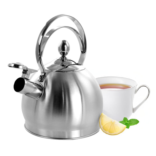 Bouilloire sifflante ronde de 3 litres pour cuisinière en argent