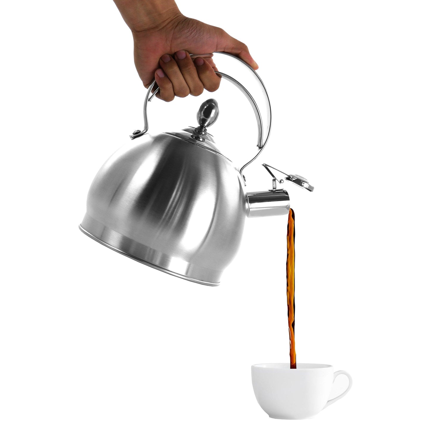 Bouilloire sifflante ronde de 3 litres pour cuisinière en argent