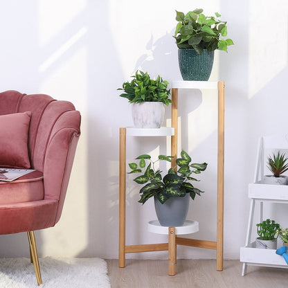 Support d'angle haut en bambou à 3 niveaux pour plantes, présentoir d'intérieur et d'extérieur