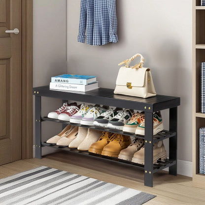 Banc à chaussures à 3 niveaux, organiseur de rangement pour chaussures pouvant supporter jusqu'à 240 lb