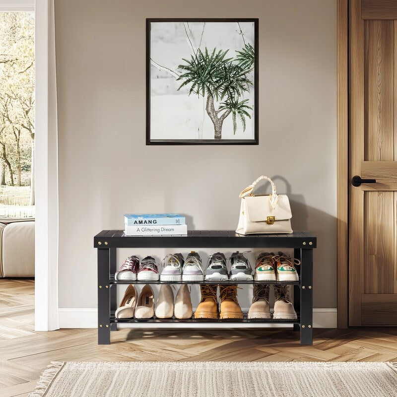 Banc à chaussures à 3 niveaux, organiseur de rangement pour chaussures pouvant supporter jusqu'à 240 lb