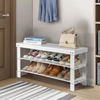 Banc à chaussures à 3 niveaux, organiseur de rangement pour chaussures pouvant supporter jusqu'à 240 lb