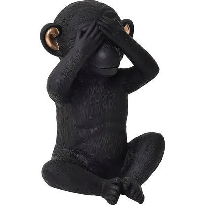3 singes sages parlent, entendent, ne voient pas le mal, résine noire et or, lot de 3