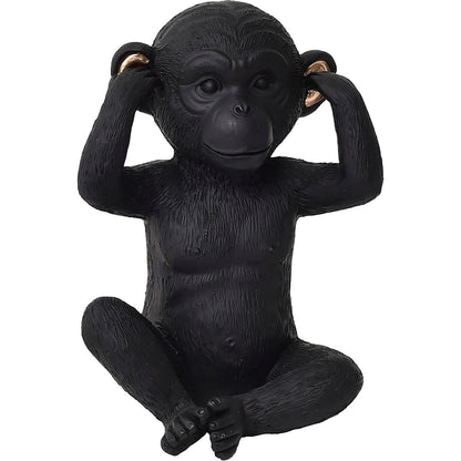 3 singes sages parlent, entendent, ne voient pas le mal, résine noire et or, lot de 3