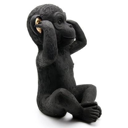 3 singes sages parlent, entendent, ne voient pas le mal, résine noire et or, lot de 3