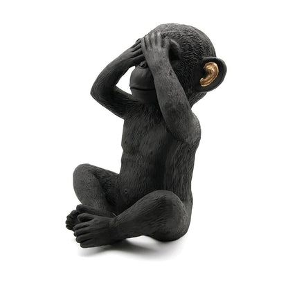 3 singes sages parlent, entendent, ne voient pas le mal, résine noire et or, lot de 3
