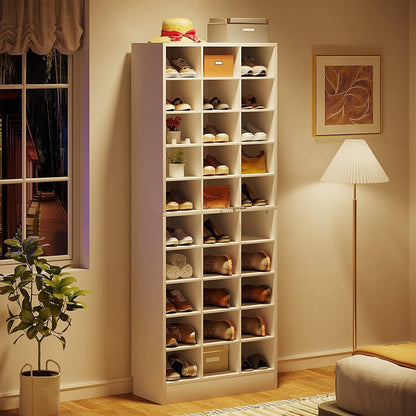 Meuble à chaussures haut 30 paires, 10 niveaux, en bois blanc, pour placard, entrée