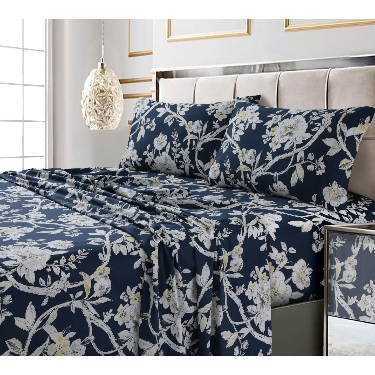 Parure de lit en coton 300 fils ultra-doux imprimé avec poche profonde