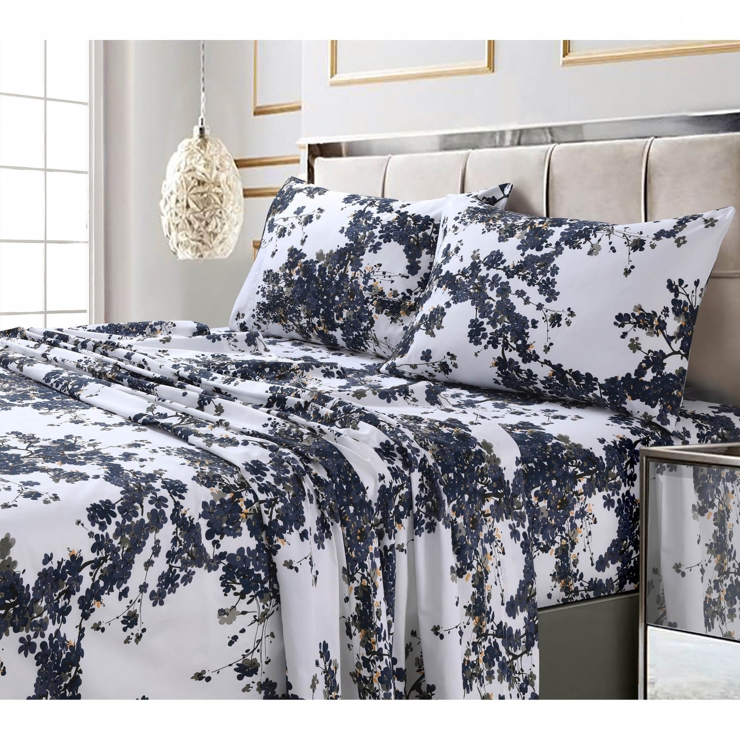Parure de lit en coton 300 fils ultra-doux imprimé avec poche profonde