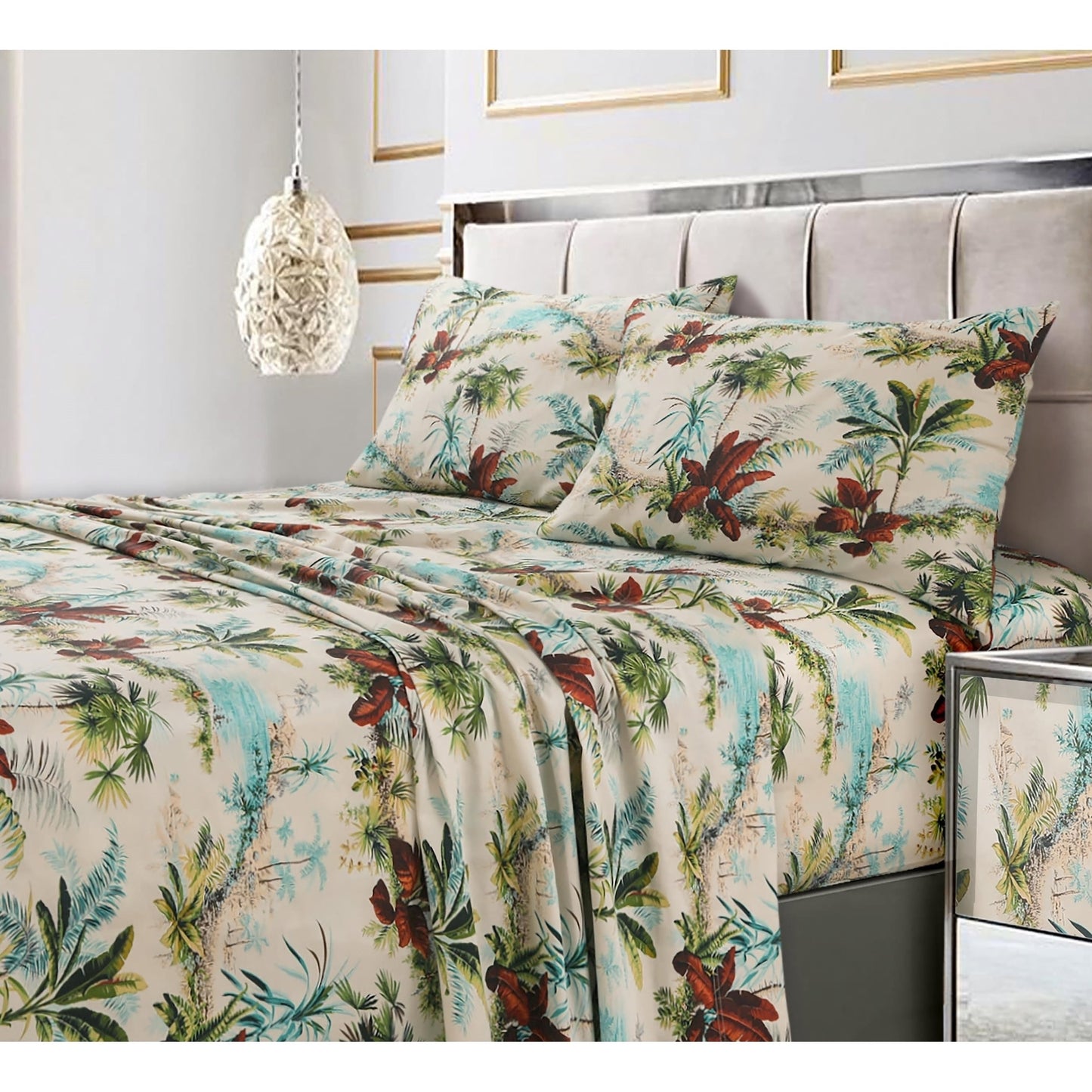 Parure de lit en coton 300 fils ultra-doux imprimé avec poche profonde