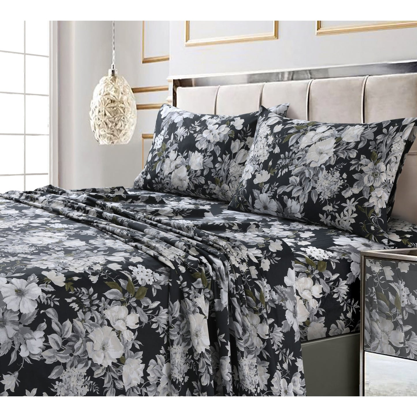 Parure de lit en coton 300 fils ultra-doux imprimé avec poche profonde