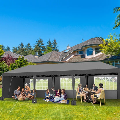 Gazebo pop-up en tissu Oxford 30 x 10 pi avec 8 sacs de sable et 8 parois latérales, avec auvent pour sac de remorquage - 30 x 10 x 8,8 pi (l x h)