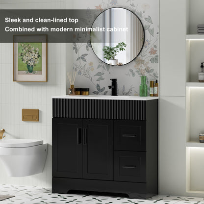 Ensemble de meuble-lavabo Wavy Line 30/36/48 avec lavabo et robinet