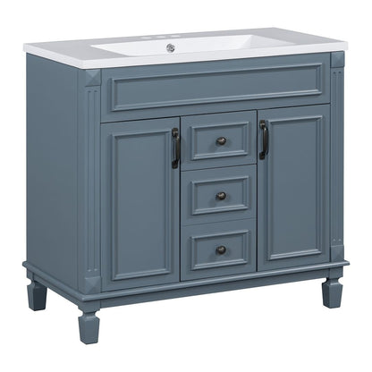 Meuble-lavabo moderne de 36 po avec lavabo supérieur et armoire à miroir, 2 portes et 2 tiroirs