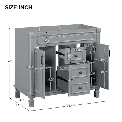 Meuble-lavabo moderne de 36 po avec lavabo supérieur et armoire à miroir, 2 portes et 2 tiroirs