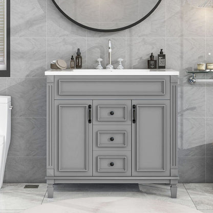 Meuble-lavabo moderne de 36 po avec lavabo supérieur et armoire à miroir, 2 portes et 2 tiroirs
