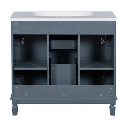 Meuble-lavabo moderne de 36 po avec lavabo supérieur et armoire à miroir, 2 portes et 2 tiroirs