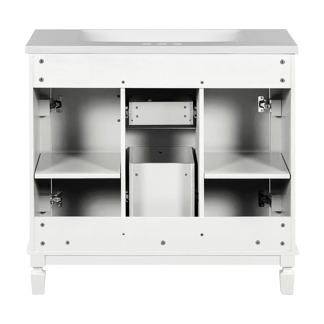 Meuble-lavabo moderne de 36 po avec lavabo supérieur et armoire à miroir, 2 portes et 2 tiroirs