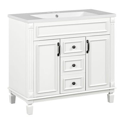 Meuble-lavabo moderne de 36 po avec lavabo supérieur et armoire à miroir, 2 portes et 2 tiroirs