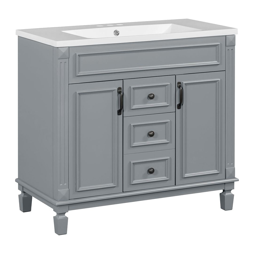 Meuble-lavabo moderne de 36 po avec lavabo supérieur et armoire à miroir, 2 portes et 2 tiroirs