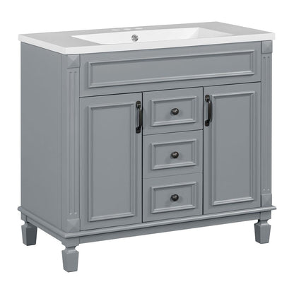 Meuble-lavabo moderne de 36 po avec lavabo supérieur et armoire à miroir, 2 portes et 2 tiroirs