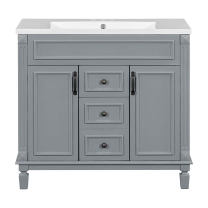 Meuble-lavabo moderne de 36 po avec lavabo supérieur et armoire à miroir, 2 portes et 2 tiroirs
