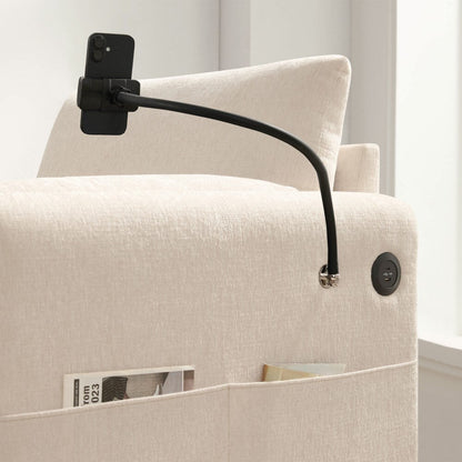 38 Chenille Single Sofa with Storage Ottoman, USB Charger, Side Storage Pockets, Pillow-like Armrests