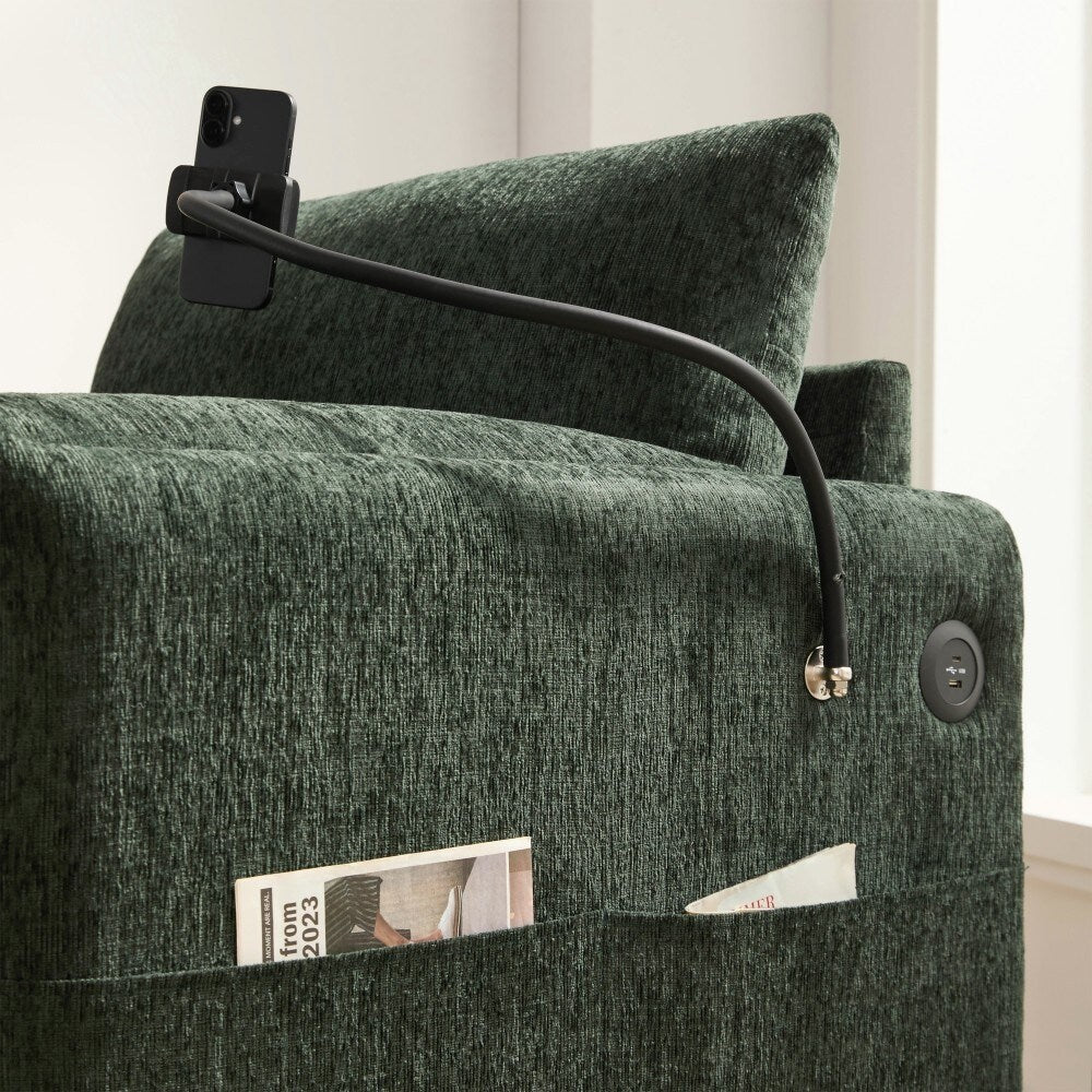 38 Chenille Single Sofa with Storage Ottoman, USB Charger, Side Storage Pockets, Pillow-like Armrests