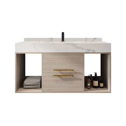 Meuble-lavabo flottant de 39,4 po avec lavabo en céramique, meuble-lavabo suspendu au mur, 2 tiroirs à fermeture douce et plateau en ardoise blanche - 39'4 x 18'9