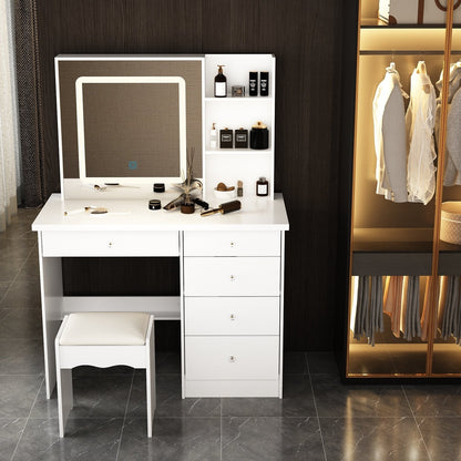 Ensemble de coiffeuse de maquillage de 39,4 po de largeur avec tabouret et miroir