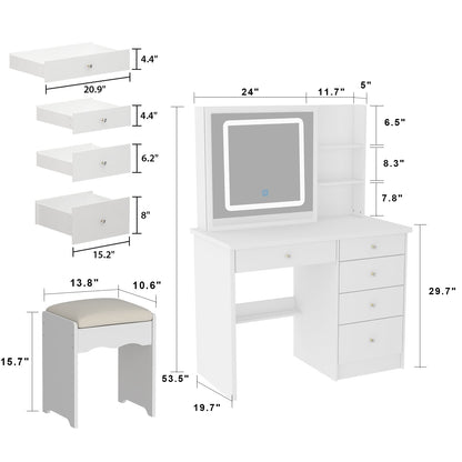 Ensemble de coiffeuse de maquillage de 39,4 po de largeur avec tabouret et miroir